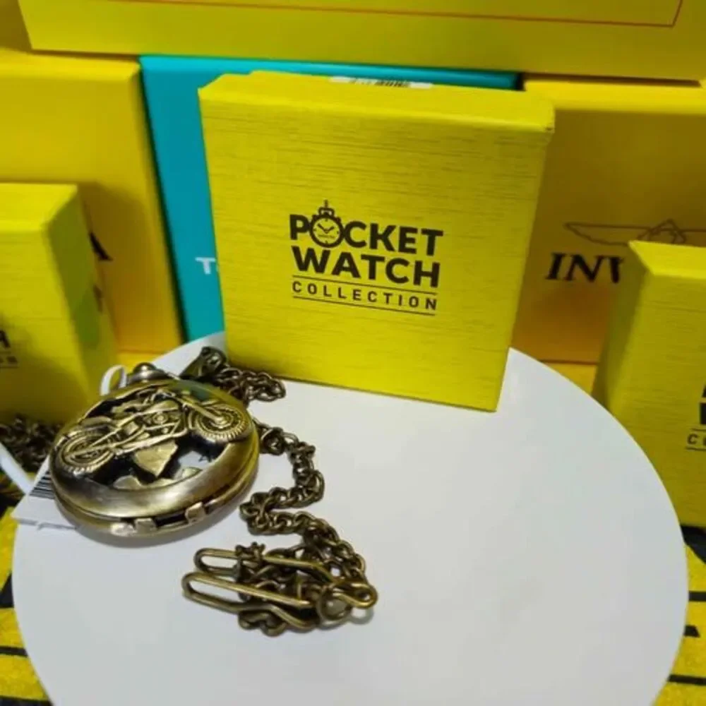Invicta Pocket Watch – Vintage Motorcycle Design | Collectible Bronze Finish